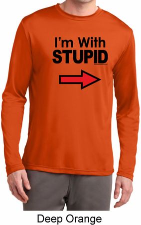 I'm With Stupid Black Print Mens Dry Wicking Long Sleeve Shirt