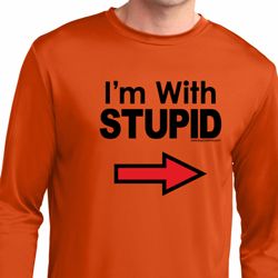 I'm With Stupid Black Print Mens Dry Wicking Long Sleeve Shirt I'm With Stupid Black Print Mens Dry Wicking Long Sleeve Shirt