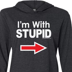 I'm With Stupid Black Print Mens Lightweight Hoodie Tee
