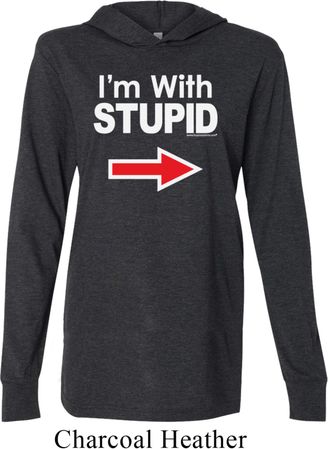 I'm With Stupid Black Print Mens Lightweight Hoodie Tee