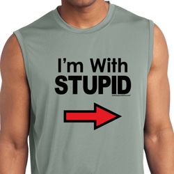 I'm With Stupid Black Print Mens Sleeveless Moisture Wicking Shirt I'm With Stupid Black Print Mens Sleeveless Moisture Wicking Shirt