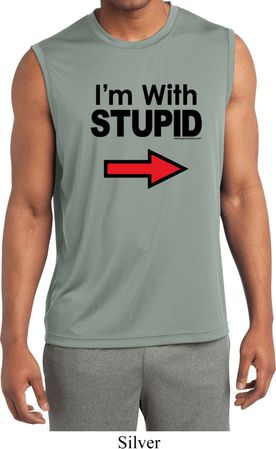 I'm With Stupid Black Print Mens Sleeveless Moisture Wicking Shirt