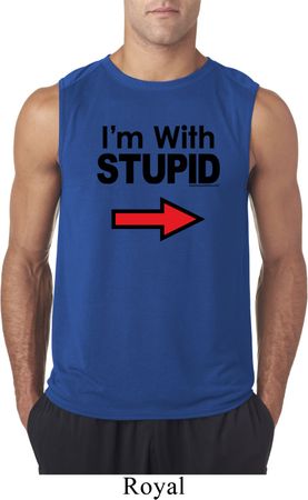 I'm With Stupid Black Print Mens Sleeveless Shirt