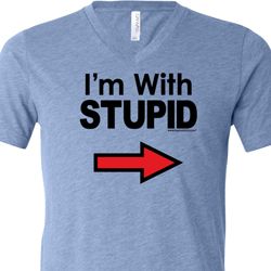 I'm With Stupid Black Print Mens Tri Blend V-neck Shirt I'm With Stupid Black Print Mens Tri Blend V-neck Shirt
