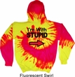 I'm With Stupid Black Print Tie Dye Hoodie
