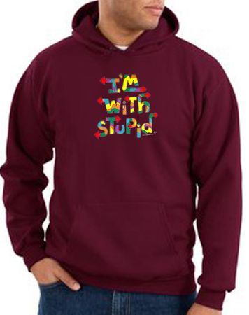 I'm With Stupid Hoodie Sweatshirt - Funny Two Ways Adult Maroon Hoody