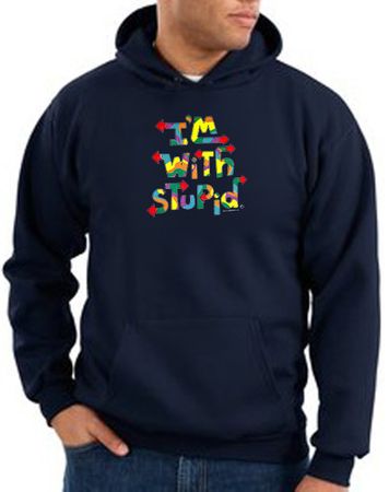 I'm With Stupid Hoodie Sweatshirt - Funny Two Ways Adult Navy Hoody