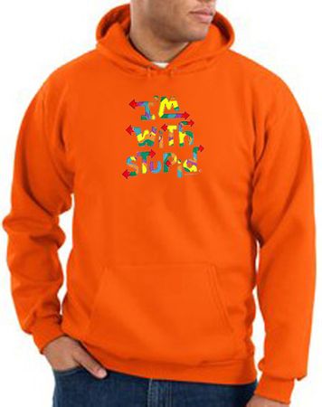 I'm With Stupid Hoodie Sweatshirt - Funny Two Ways Adult Orange Hoody