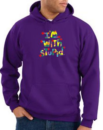 I'm With Stupid Hoodie Sweatshirt - Funny Two Ways Adult Purple Hoody
