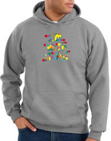 I'm With Stupid Hoodie Sweatshirt - Funny Two Ways Heather Grey Hoody