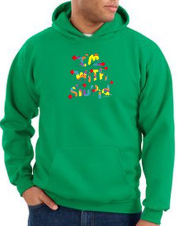 I'm With Stupid Hoodie Sweatshirt - Funny Two Ways Kelly Green Hoody