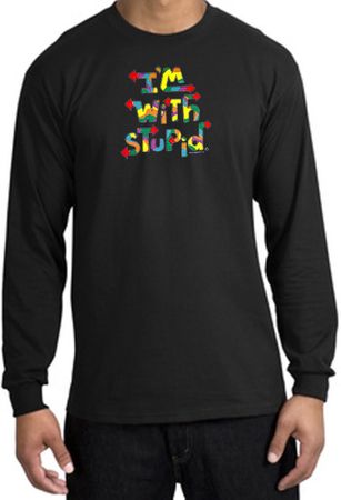 I'm With Stupid Long Sleeve Shirt - Funny Two Ways Adult Black T-Shirt