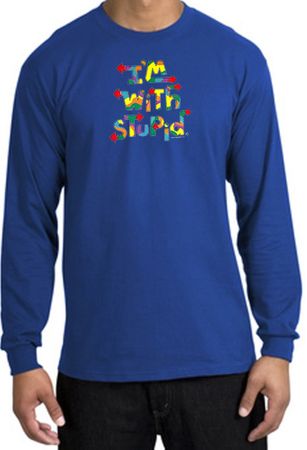 I'm With Stupid Long Sleeve Shirt - Funny Two Ways Adult Royal T-Shirt