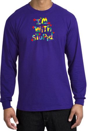 I'm With Stupid Long Sleeve Shirt - Funny Two Ways Purple T-Shirt