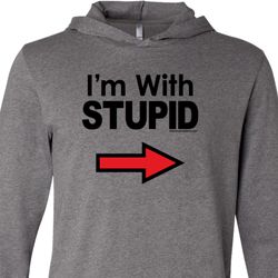 I'm With Stupid Black Print Mens Lightweight Hoodie Tee I'm With Stupid Black Print Mens Lightweight Hoodie Tee