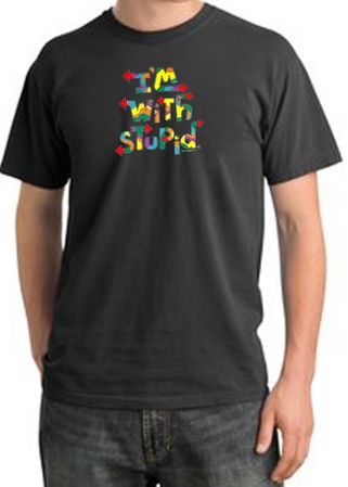 I'm With Stupid Pigment Dyed T-Shirt - Funny Two Ways Dark Smoke Tee
