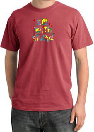 I'm With Stupid Pigment Dyed T-Shirt - Funny Two Ways Dashing Red Tee