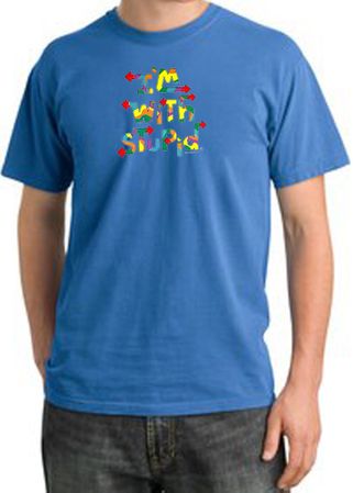 I'm With Stupid Pigment Dyed T-Shirt - Funny Two Ways Medium Blue Tee