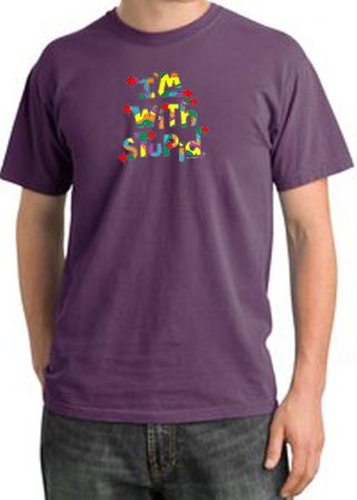 I'm With Stupid Pigment Dyed T-Shirt - Funny Two Ways Plum Tee