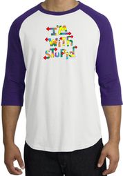 I'm With Stupid Raglan Shirt - Funny Two Ways Adult White/Purple Tee I'm With Stupid Raglan Shirt - Funny Two Ways Adult White/Purple Tee