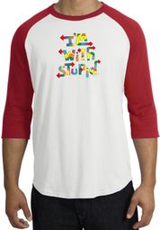 I'm With Stupid Raglan Shirt - Funny Two Ways Adult White/Red Tee I'm With Stupid Raglan Shirt - Funny Two Ways Adult White/Red Tee