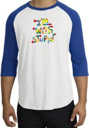 I'm With Stupid Raglan Shirt - Funny Two Ways Adult White/Royal Tee I'm With Stupid Raglan Shirt - Funny Two Ways Adult White/Royal Tee