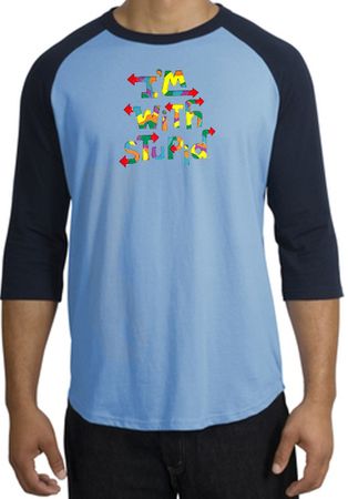I'm With Stupid Raglan Shirt - Funny Two Ways Carolina Blue/Navy Tee
