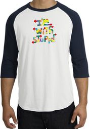 I'm With Stupid Raglan Shirt - Funny Two Ways White/Navy Tee I'm With Stupid Raglan Shirt - Funny Two Ways White/Navy Tee
