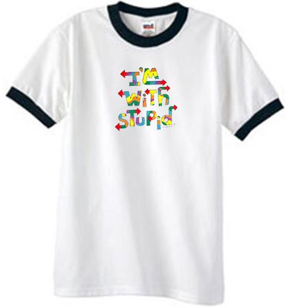 I'm With Stupid Ringer T-Shirt - Funny Two Ways Adult White/Black Tee