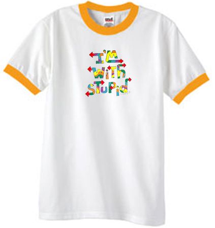 I'm With Stupid Ringer T-Shirt - Funny Two Ways Adult White/Gold Tee