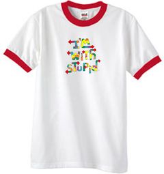 I'm With Stupid Ringer T-Shirt - Funny Two Ways Adult White/Red Tee I'm With Stupid Ringer T-Shirt - Funny Two Ways Adult White/Red Tee