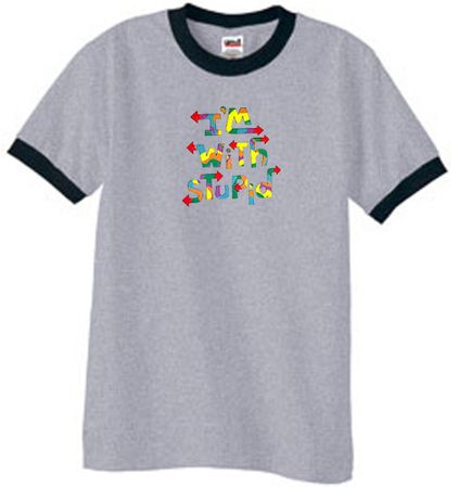 I'm With Stupid Ringer T-Shirt - Funny Two Ways Heather Grey/BLack Tee