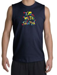 I'm With Stupid Shooter Shirt - Funny Two Ways Adult Navy Muscle Shirt I'm With Stupid Shooter Shirt - Funny Two Ways Adult Navy Muscle Shirt