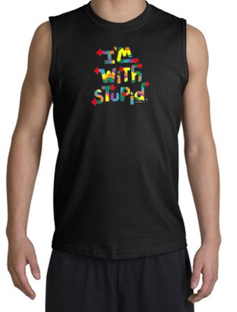 I'm With Stupid Shooter Shirt - Funny Two Ways Black Muscle Shirt