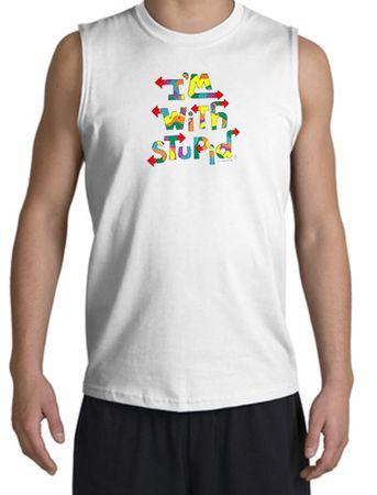 I'm With Stupid Shooter Shirt - Funny Two Ways White Muscle Shirt