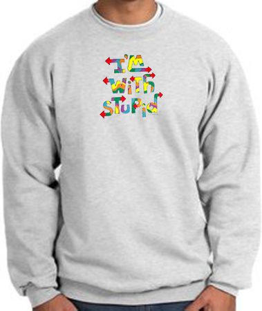 I'm With Stupid Sweatshirt - Funny Two Ways Adult Ash Sweat Shirt