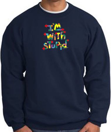 I'm With Stupid Sweatshirt - Funny Two Ways Adult Navy Sweat Shirt