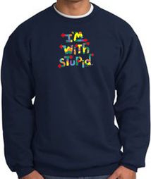 I'm With Stupid Sweatshirt - Funny Two Ways Adult Navy Sweat Shirt