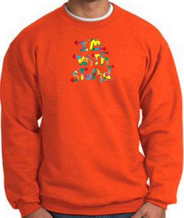 I'm With Stupid Sweatshirt - Funny Two Ways Adult Orange Sweat Shirt