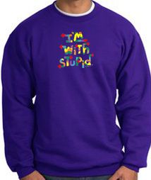 I'm With Stupid Sweatshirt - Funny Two Ways Adult Purple Sweat Shirt