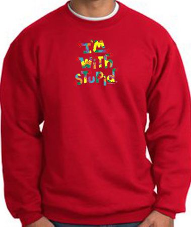 I'm With Stupid Sweatshirt - Funny Two Ways Adult Red Sweat Shirt