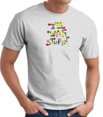 I'm With Stupid T-Shirt - Funny Two Ways Adult Ash Tee Shirt