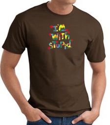 I'm With Stupid T-Shirt - Funny Two Ways Adult Brown Tee Shirt I'm With Stupid T-Shirt - Funny Two Ways Adult Brown Tee Shirt