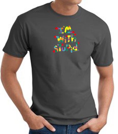I'm With Stupid T-Shirt - Funny Two Ways Adult Charcoal Tee Shirt