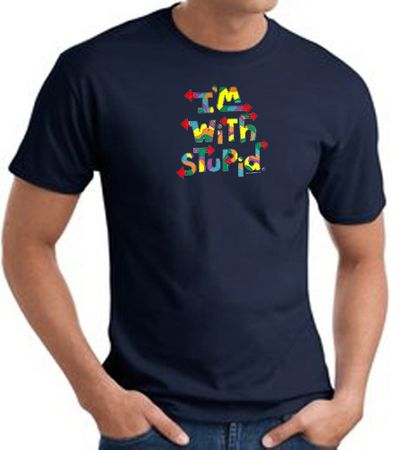 I'm With Stupid T-Shirt - Funny Two Ways Adult Navy Tee Shirt
