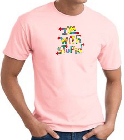 I'm With Stupid T-Shirt - Funny Two Ways Adult Pink Tee Shirt