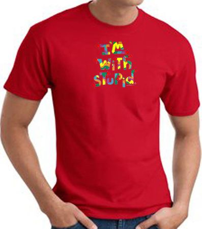 I'm With Stupid T-Shirt - Funny Two Ways Adult Red Tee Shirt
