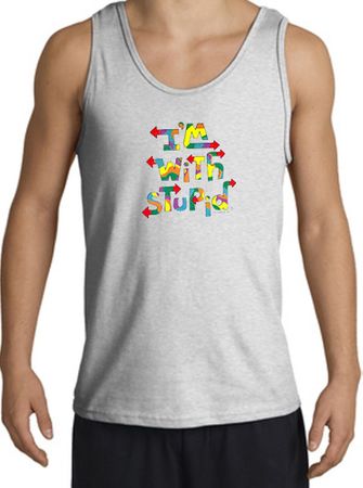 I'm With Stupid Tank Top - Funny Two Ways Adult Ash Tanktop