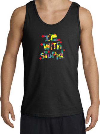 I'm With Stupid Tank Top - Funny Two Ways Adult Black Tanktop