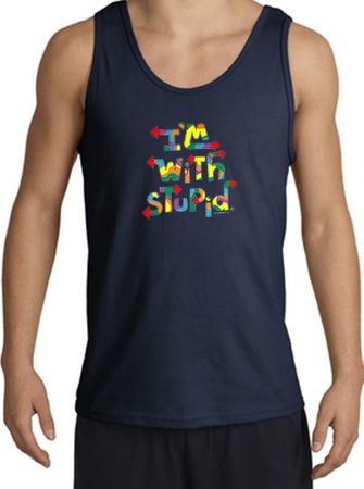 I'm With Stupid Tank Top - Funny Two Ways Adult Navy Tanktop
